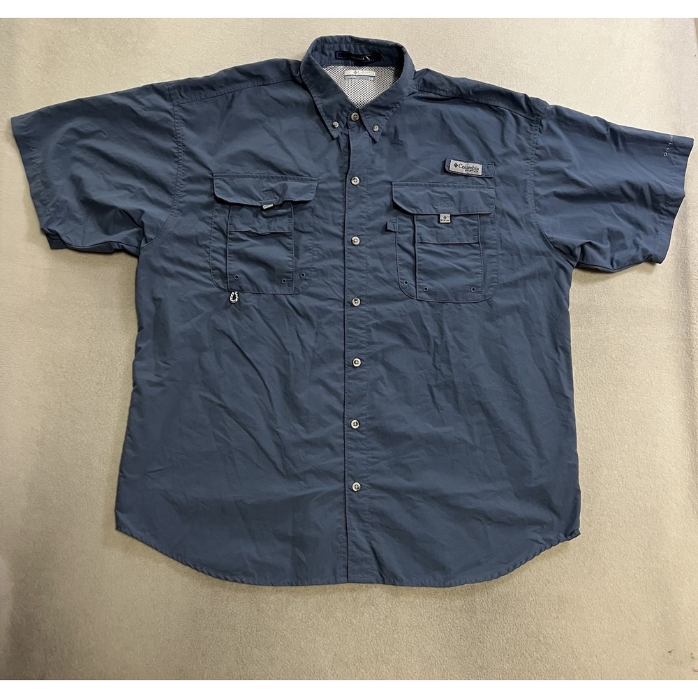 Columbia PFG Bahama Shirt Men's Size Large Blue Short Sleeve Vented Fishing